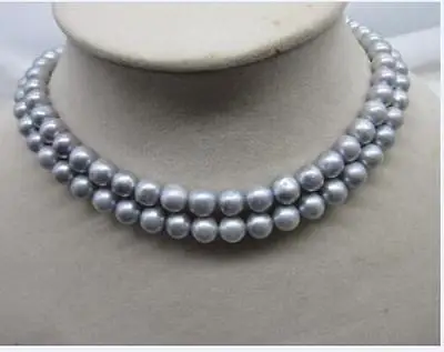 

2 ROW NEW 8-9MM GRAY TAHITIAN PEARL NECKLACE 18-19'' yellow GOLD CLAS