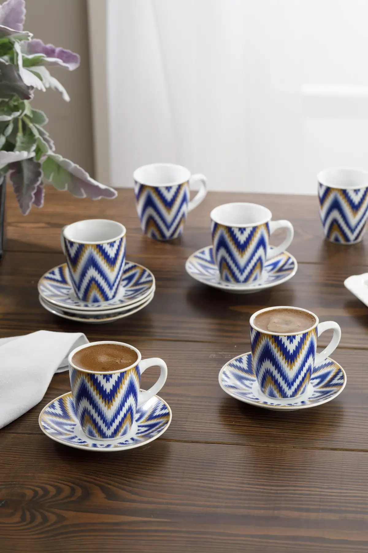 6 Person Coffee Cup Set Porcelain 12 Piece Coffee Cup Set 100 Ml Blue / Coffee Enjoyment / Turkish Coffee