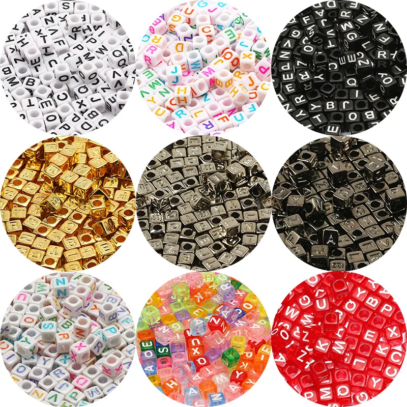 100pcs/lot 6mm Square Acrylic Beads Mixed Digital Alphabet Letter Beads Loose Spacer Beads For Bracelet DIY Charm Jewelry Making