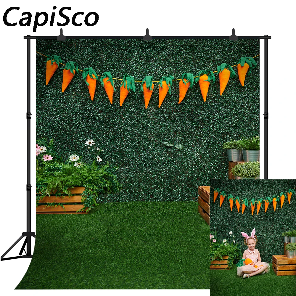 Capisco Easter Photography Backdrops Leaves Wall Green Grass Carrots Newborn Background Photo Studio Photocall Shoot Prop