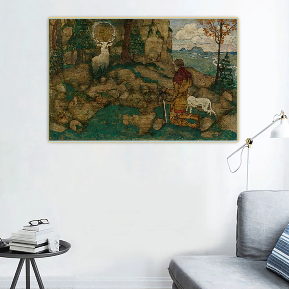 Citon Egon Schiele《The vision of St.Hubert》Canvas Art Oil Painting Artwork Poster Picture Wall Decor Home Living room Decoration