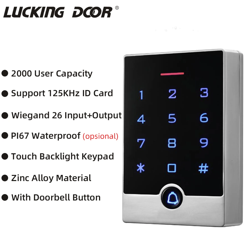 

125Khz RFID Backlight Touch Access Control Standalone Keypad 2000 User Waterproof Access Controller with Wiegand Input Output