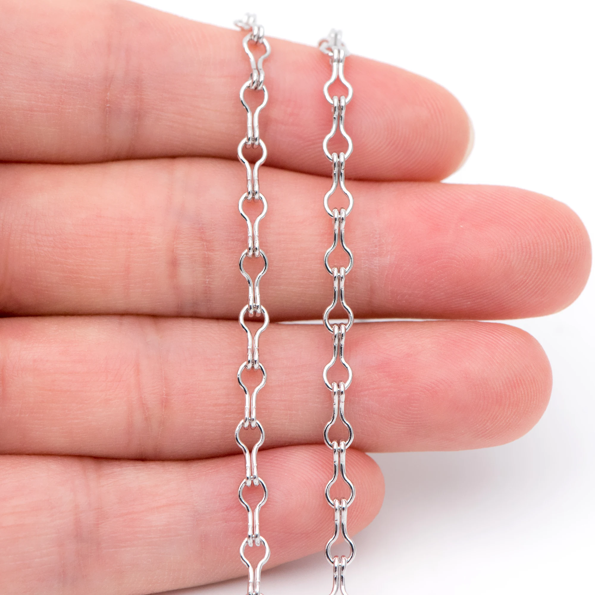 White Gold Link Chains 3.5mm, Rhodium plated Brass, Silver tone Specialty Chain Wholesale (#LK-231-2)/ 1 Meter=3.3 ft