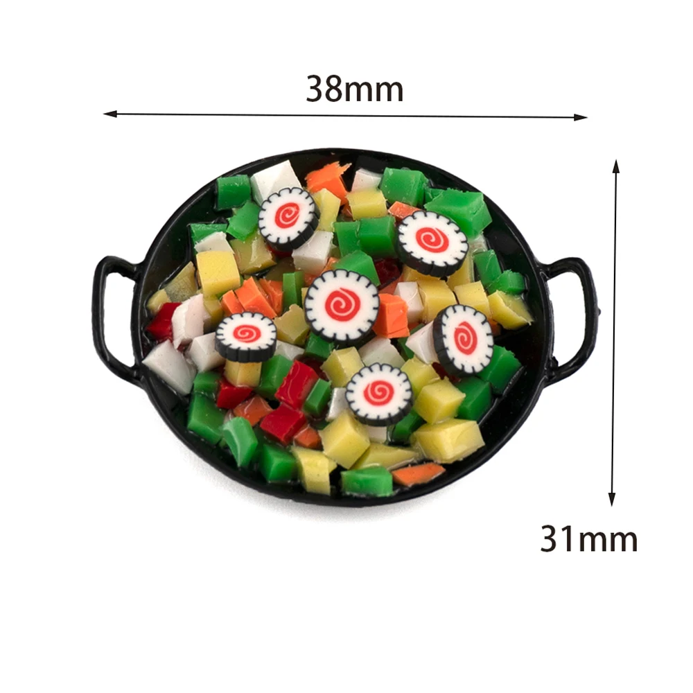 1/12 Dollhouse Miniature Accessories Mini Metal Cooking Pot with Food Simulation Kitchen Utensils Model Doll House Decoration