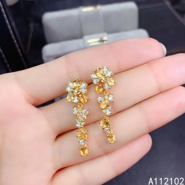 

KJJEAXCMY 925 sterling silver inlaid natural Citrine Girl's exquisite Chinese style earrings stud support test