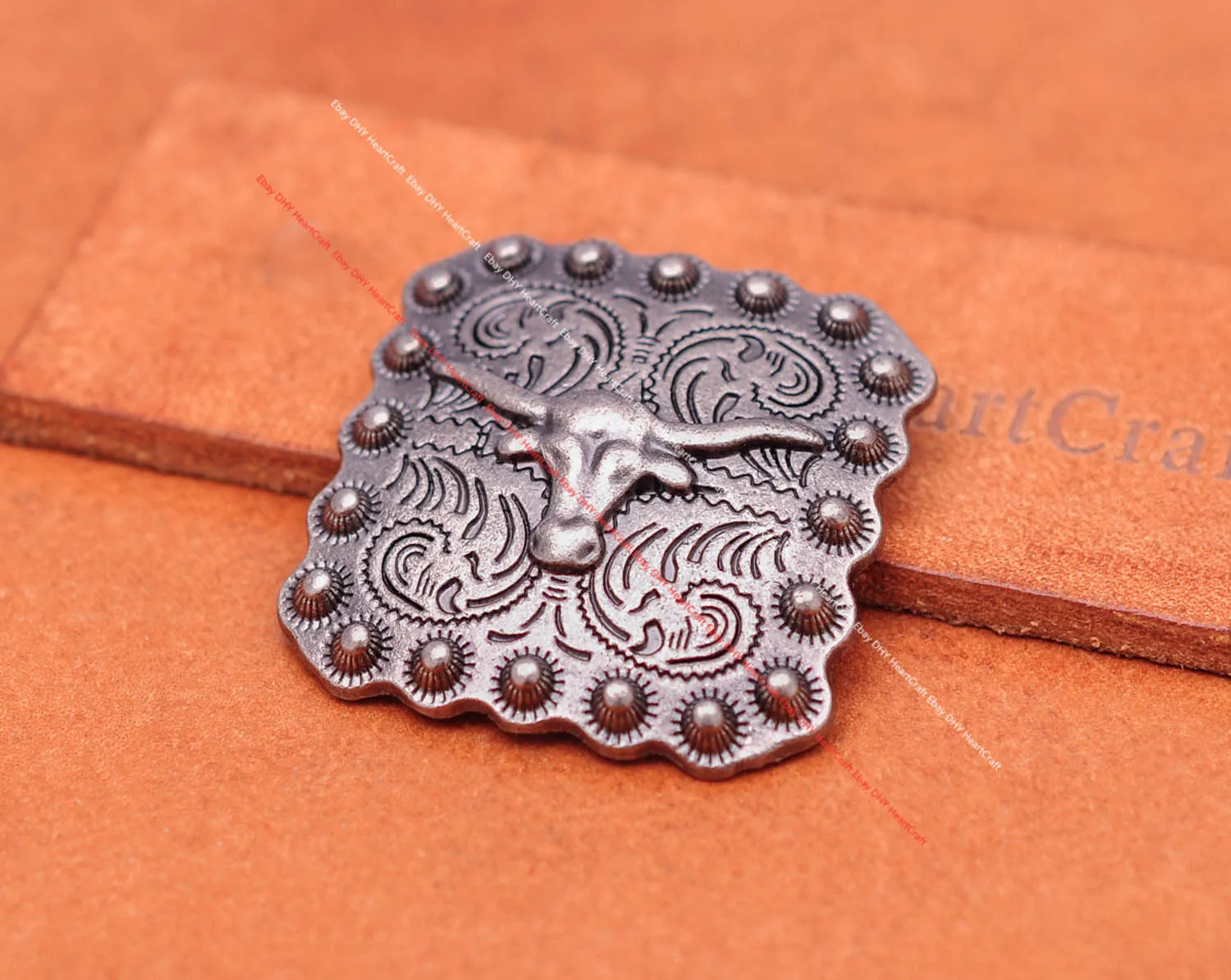 10X 35*35MM Square Antique Silver Western Berry Flower Bull Head Longhorn Leathercraft Belt Accessories Concho Button Screw Back