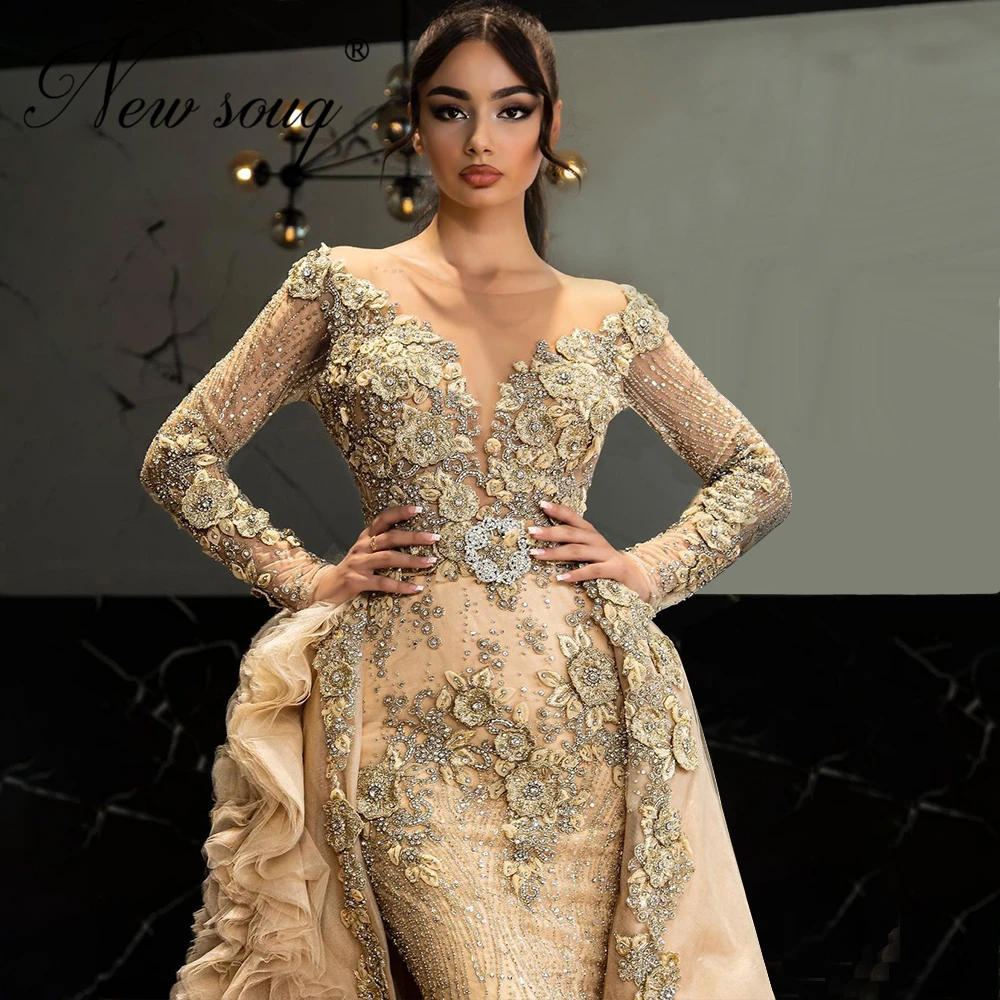 Detachable Skirt Beading Women Prom Dress Customized Plus Size 2021 Robes Arabic Evening Wear Islamic Flower Wedding Party Gown