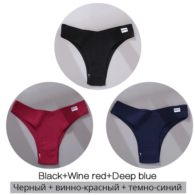 FINETOO Baumwolle Brasilianische Höschen Frauen Sexy V Taille G-String Unterwäsche Weibliche T-back Unterhose M-XL Dame Bikini Panty 3 Teile/satz