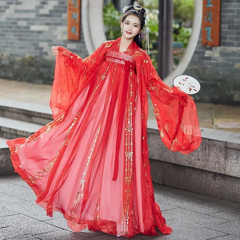 Asian Fashion Women Chinese Hanfu Dress Fairy Plus Size Classic Dance Costume Female Student Tulle Cosplay Oriental Ming Dynasty