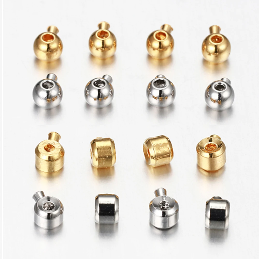 

10pcs Spherical Cylindrical Copper Crimp End Beads Handmade Bracelets Accessories Components for DIY Jewelry Making Findings