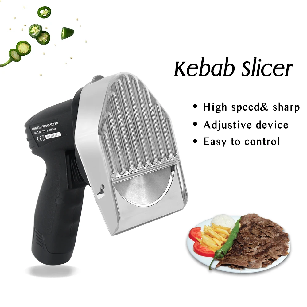 Electric Shawarma Kebab Slicer Cordless Doner Cutter With 2 Blades  With Two 12V Batteries Rechargeable 0012-04