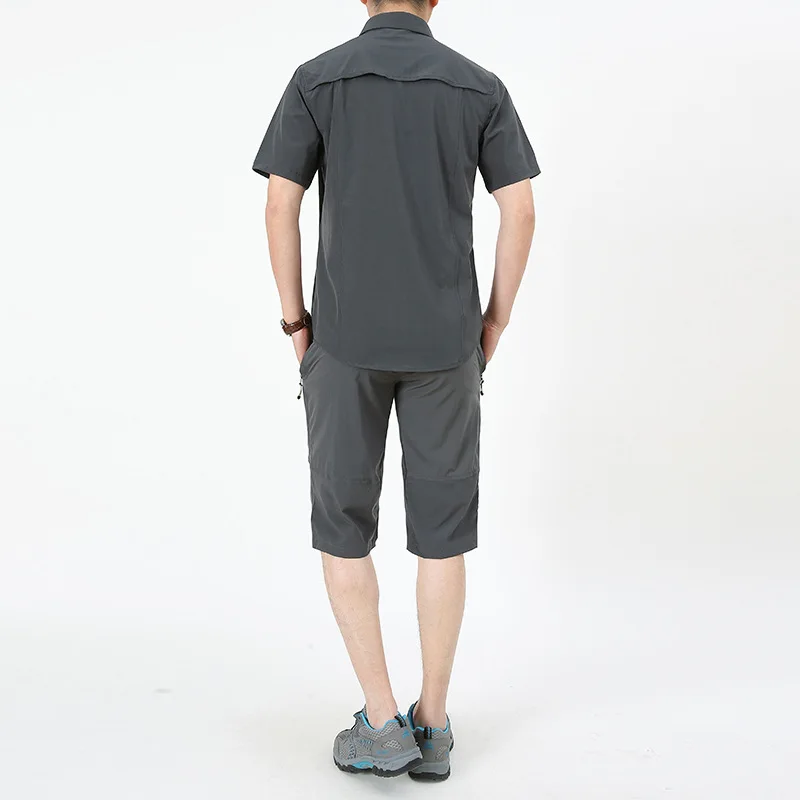 Summer Short Sleeve Tops Pants Suits Men Outdoor Running Hiking Sport Quick Dry Thin Shirt Shorts Training Sets Clothes