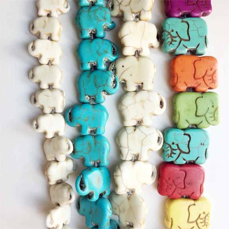 Elephant 11*15/15*20/17*21MM Blue White Mix Color Howlite Gem-stone Side Ways Flat Loose Beads DIY Woman Bracelet