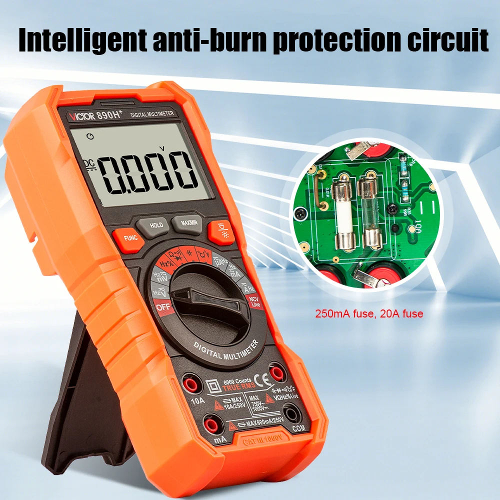 Imagem -02 - Victor Multímetro Auto Gama ac dc Amperímetro Volt Ohm Medidor com Termopar Lcd Backlight Portátil Diodo Ncv hz Live Wire Tester