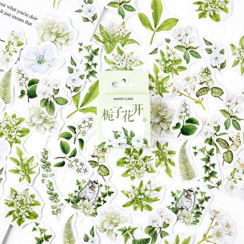 46pcs Gardenia Stickers Set 44mm Mini Jasmine Flower Sticker for DIY Decoration Seal Adhesive Album Diary Child Kids Gift A6384