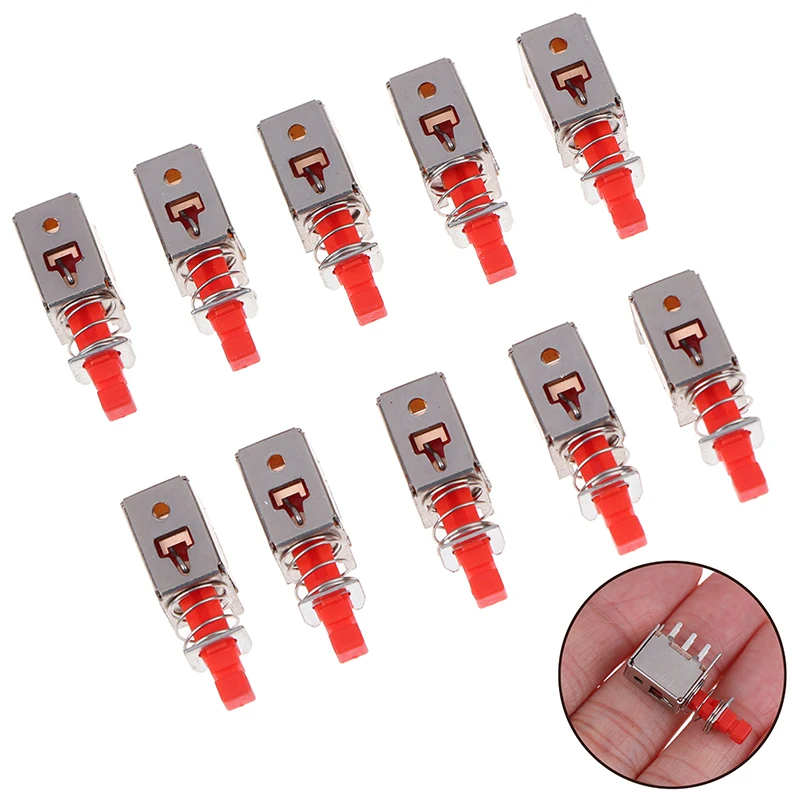 10pcs PS-22F03 Right Angle PCB Latching Push Button Switch DPDT Double Pole 6 Pin Self-locking Key Power Switches