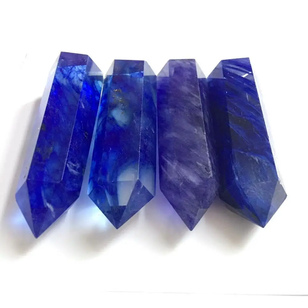 1pc Blue Smelting Crystal Quartz Hand Carved Crystal Points Wand Healing Stone Gemstone