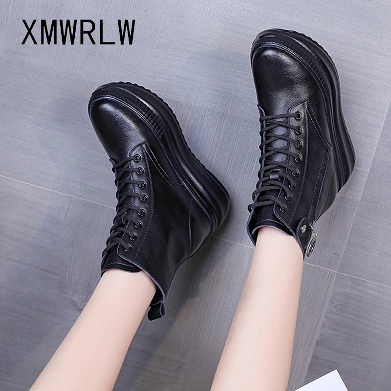 XMWRLW stivali con plateau da donna 2021 stivaletti con tacco nascosto in vera pelle autunno per donna scarpe autunnali stivaletti da donna