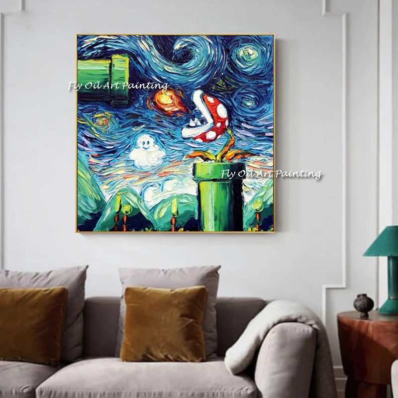 

Canvas Painting Van gogh Oil Painting Morden Blue Sky White Cloud Wall Art For Gift No Frame Abstract 100% Handmade Painting