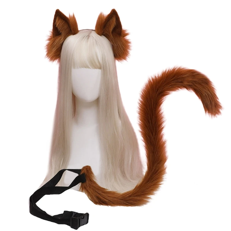 

Anime Cosplay Props Ears and Tail Set Plush Furry Animal Ears Hairhoop Carnival Party Costume Fancy Dress Xmas