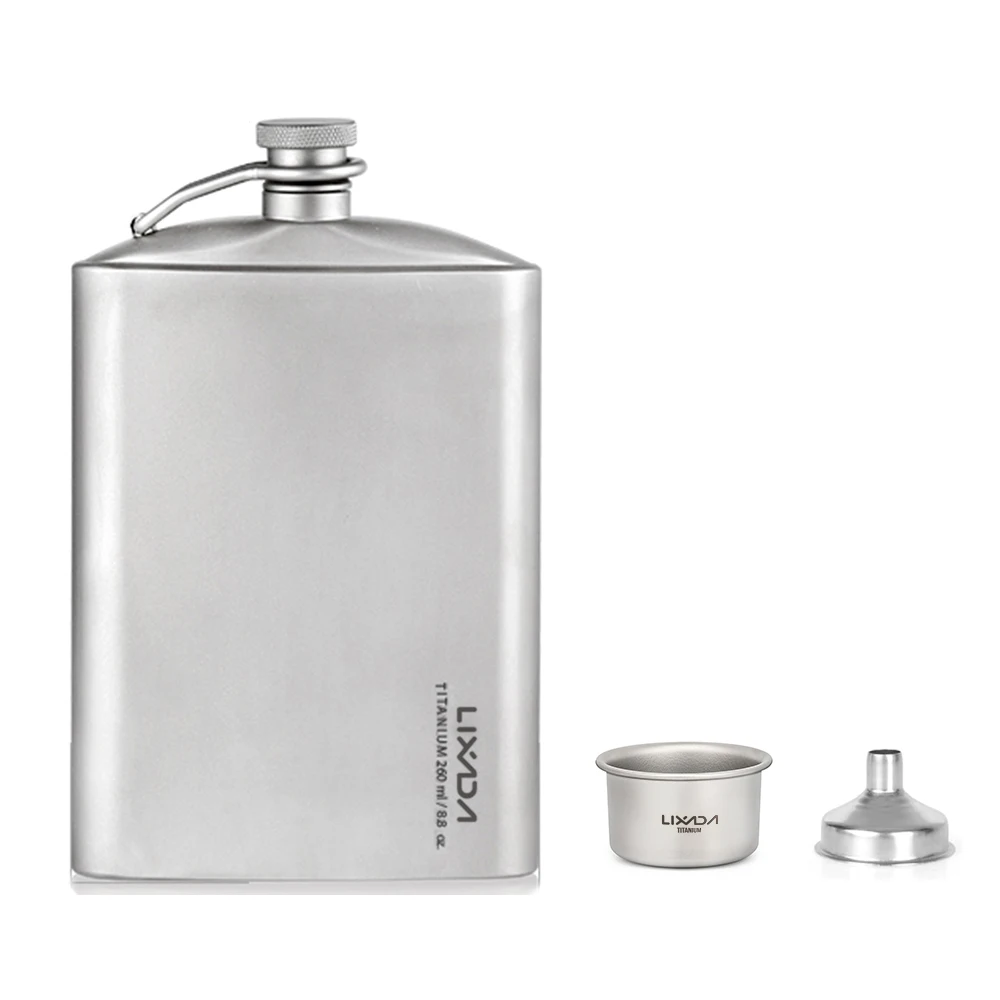 

260ml Titanium Hip Flask Sake Cup with Funnel Outdoor Camping Wine Pot Liquor Bottle Alcohol Whiskey Flagon Backpacking Picnic