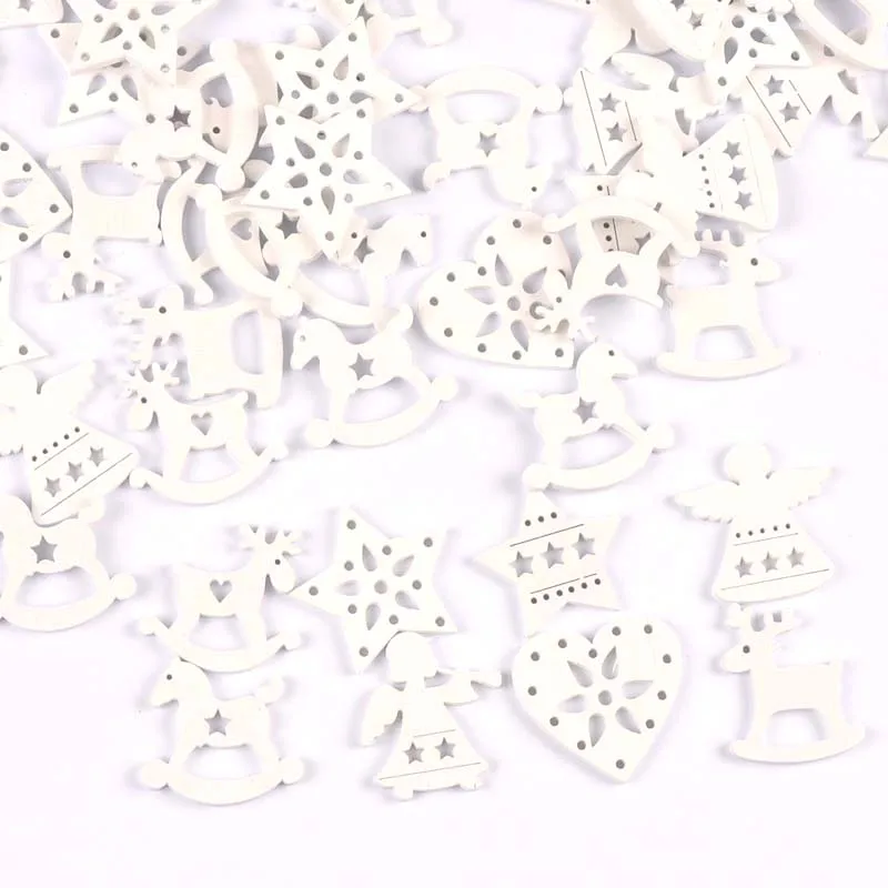 50pcs 26-30mm Wood Crafts white angels/stars/wood horse DIY Scrapbooking For Wooden Ornament Home Decoration Sewing Accessories