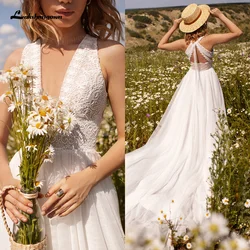 Customize Bohemian Wedding Dress Newest Deep V Neck Beach A Line Bridal Gowns Backless Summer Boho Wedding Gown vestido de novia