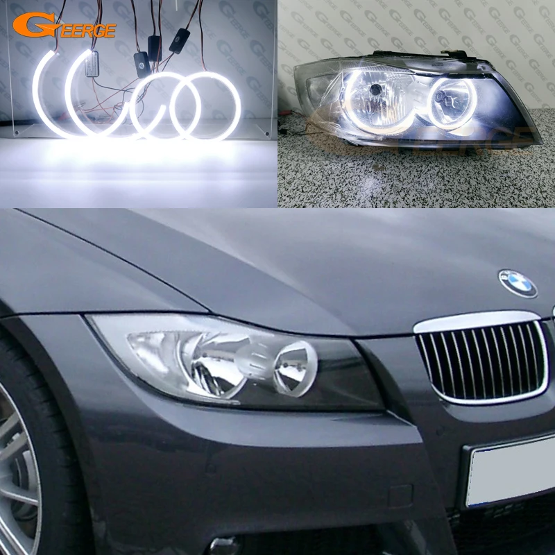 Kit yeux d'ange LED COB ultra lumineux, anneaux Halo, lumière du jour, excellent, BMW Série 3, E90, E91, Pre LCI 2005, 2006, 2007, 2008