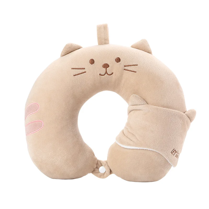 Creative and Simple Cartoon Animal U-shaped Pillow with Eye Mask Set Buckle Airplane Travel Pillow Household Items