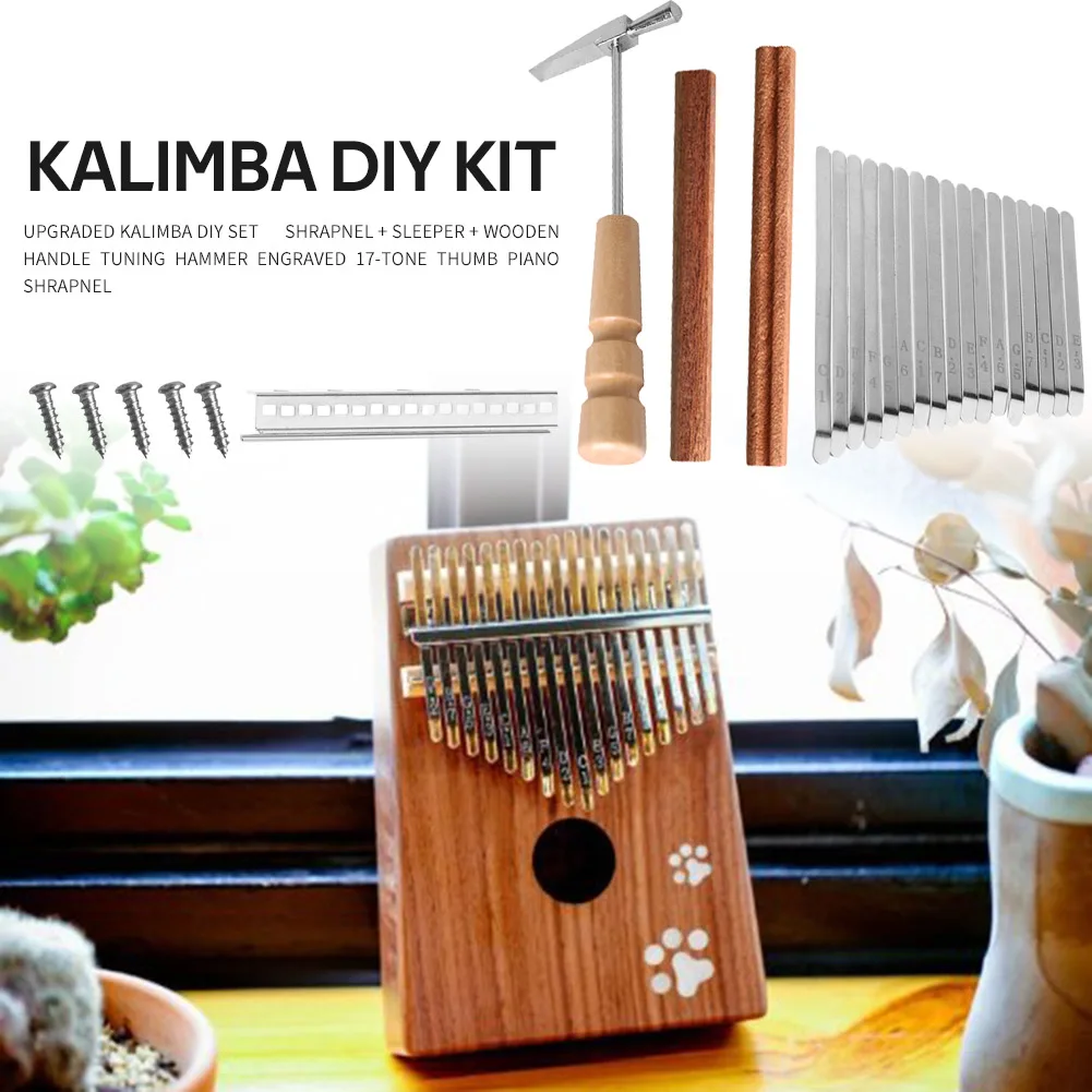 Thumb Piano Replacement Parts Set Kit for 17 Keys Kalimba with Keys Bridge Tuning Hammer Kit Thumb Finger Piano Accessories