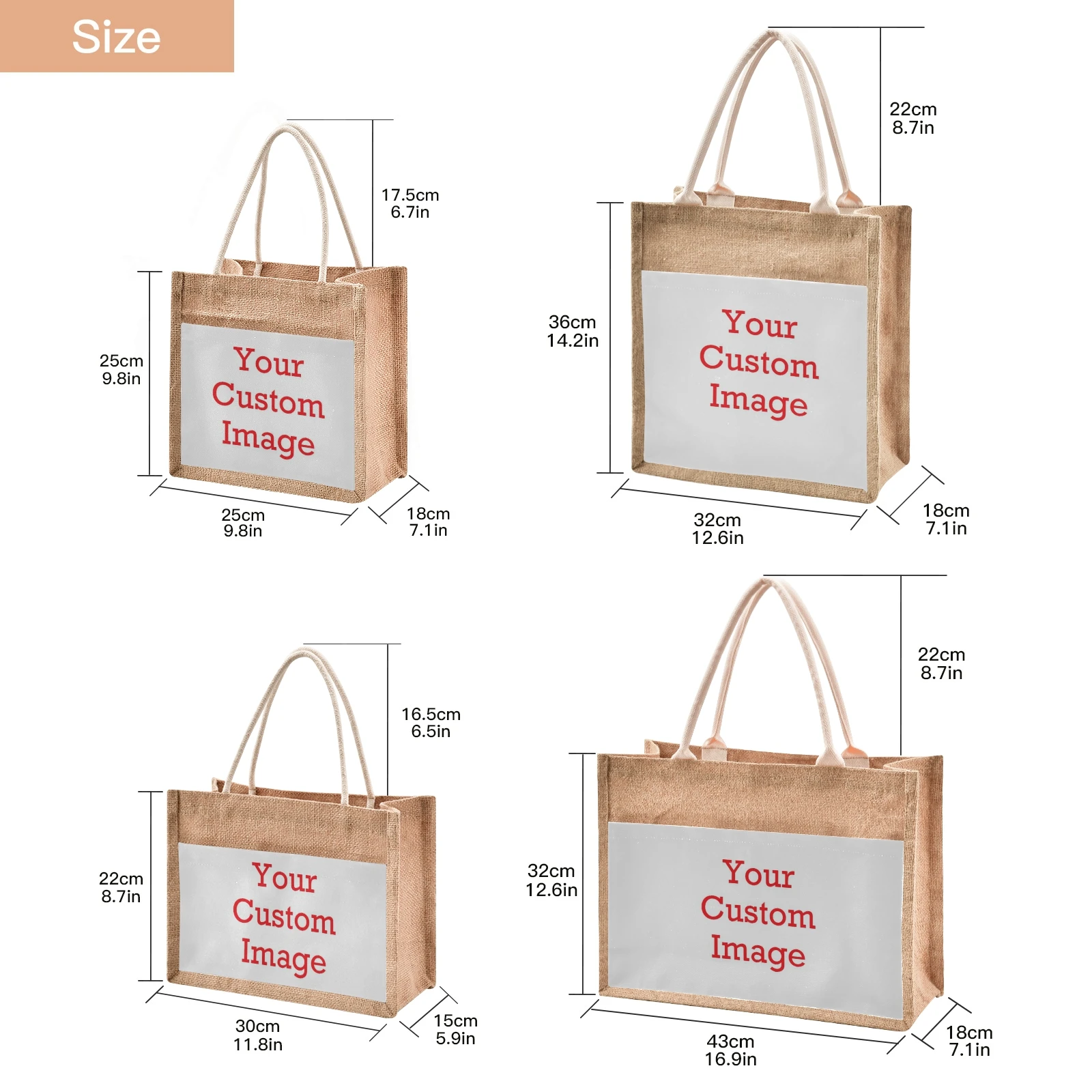 10PCS Portable Burlap Jute Shopping Bag Handbag Handles Tote Retro Bag Musical Custom pattern Handbag Women Multi-size Beach Bag