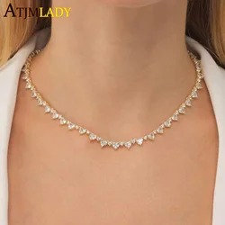 2024 New Sparking Bling 5A Round Heart Cubic Zirconia Cz Tennis Choker Necklace Lover Valentine's Day Gift For Girlfriend