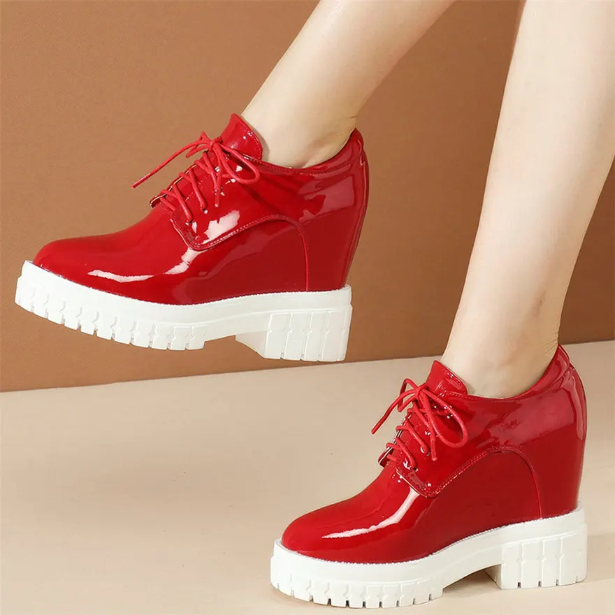 

Platform Pumps Shoes Women Lace Up Genuine Leather Wedges High Heel Ankle Boots Female Round Toe Fashion Sneakers Casual Shoes