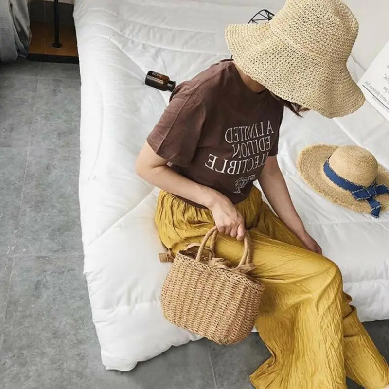 Hot Women Straw  Bags Woven Bag Summer Beach Rattan Shoulder Bag Bamboo Bag Handbag