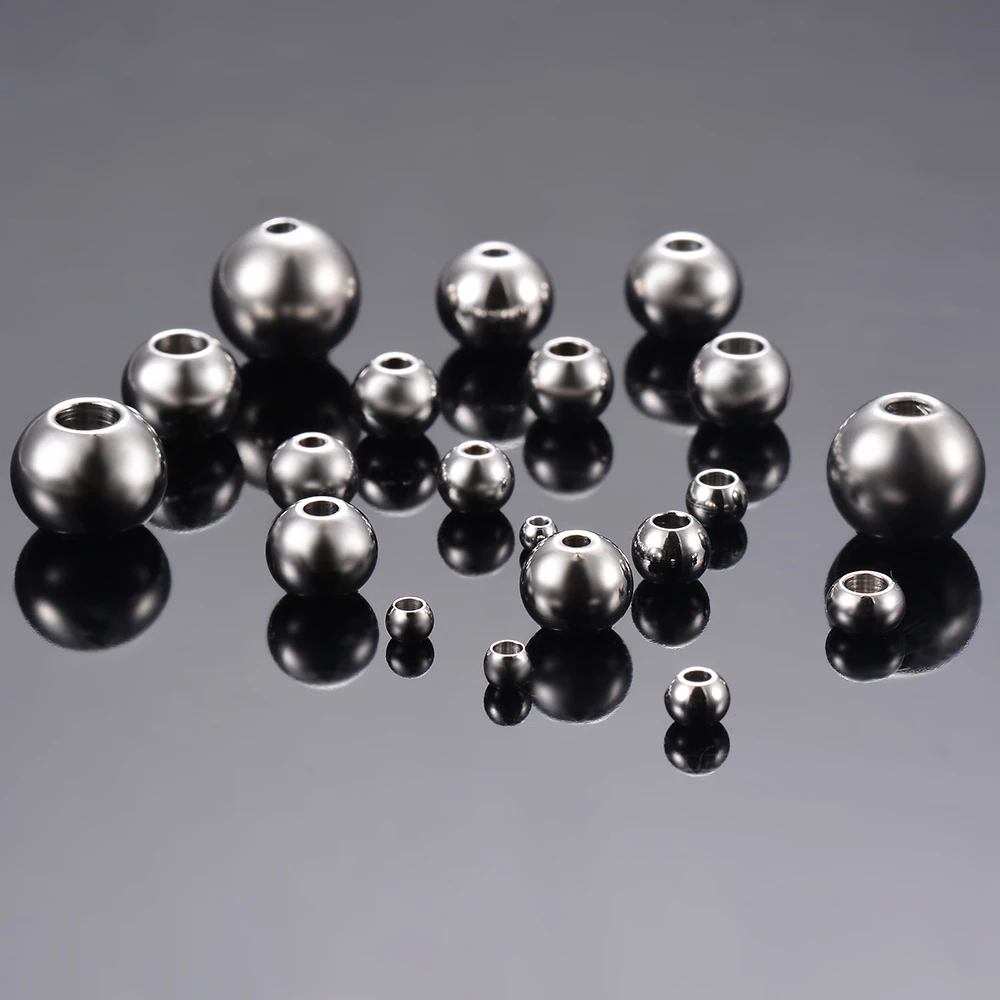 50Pcs Silver Color Round Stainless Steel Spacer Beads Loose Ball with Hole Charm Bracelets DIY for Jewelry Making 2.5-10mm