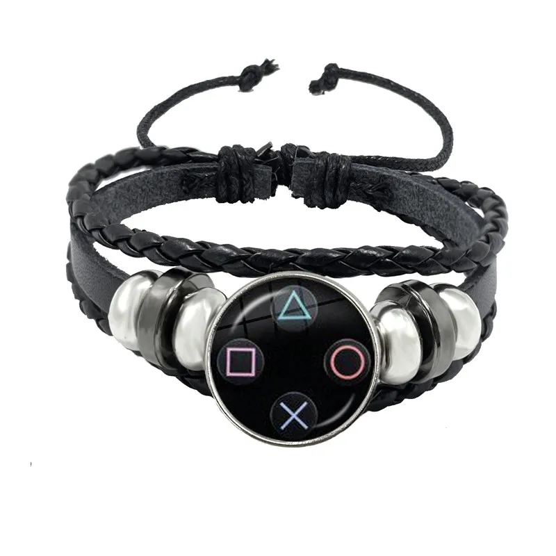 2022 Video Game Controller Bracelet Punk Controller Gamepad Glass Gem Woven Leather Bracelet Birthday Gift for Boyfriend