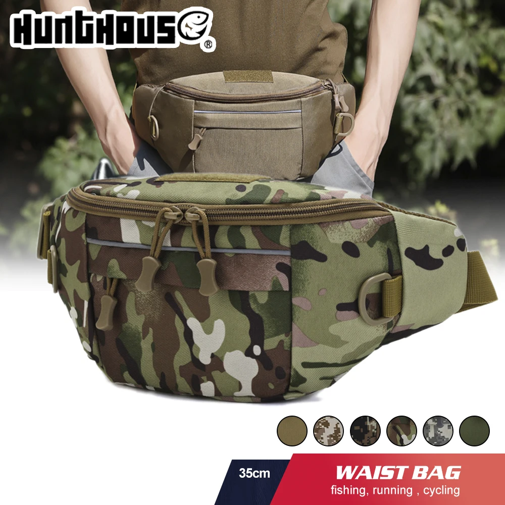 Hunthouse fishing Camouflage Waist bag 35*18*8cm Oxford cloth Multifunctional fishing tackle Outdoor Portable Practical storage