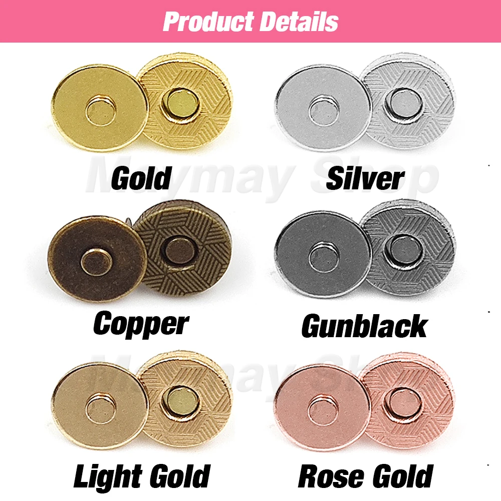 10sets/lot 10mm-18mm Magnetic Buttons Bags Magnet Automatic Adsorption Buckle Wallet Buttons Metal Thin Buttons Snaps With Tool