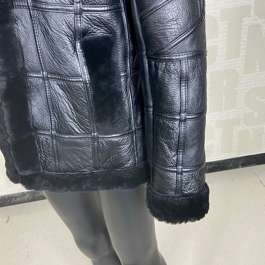 Manteau en peau de mouton pour femme, veste en cuir véritable, manteau à capuche chaud, luxe, haute qualité, hiver, 2024