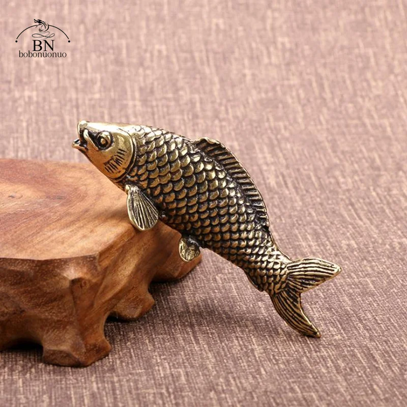 Solid Brass Fish Figurines Miniatures Vintage Feng Shui Desktop Ornament Craft Simulation Carp Incense burner Home Decoration