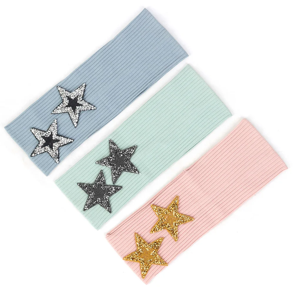 Women Ribbed Elastic Cotton Headband Star Rhinestones Hair Accessories Female Elastic Flat Hairband Boho Headwear Turban Wraps