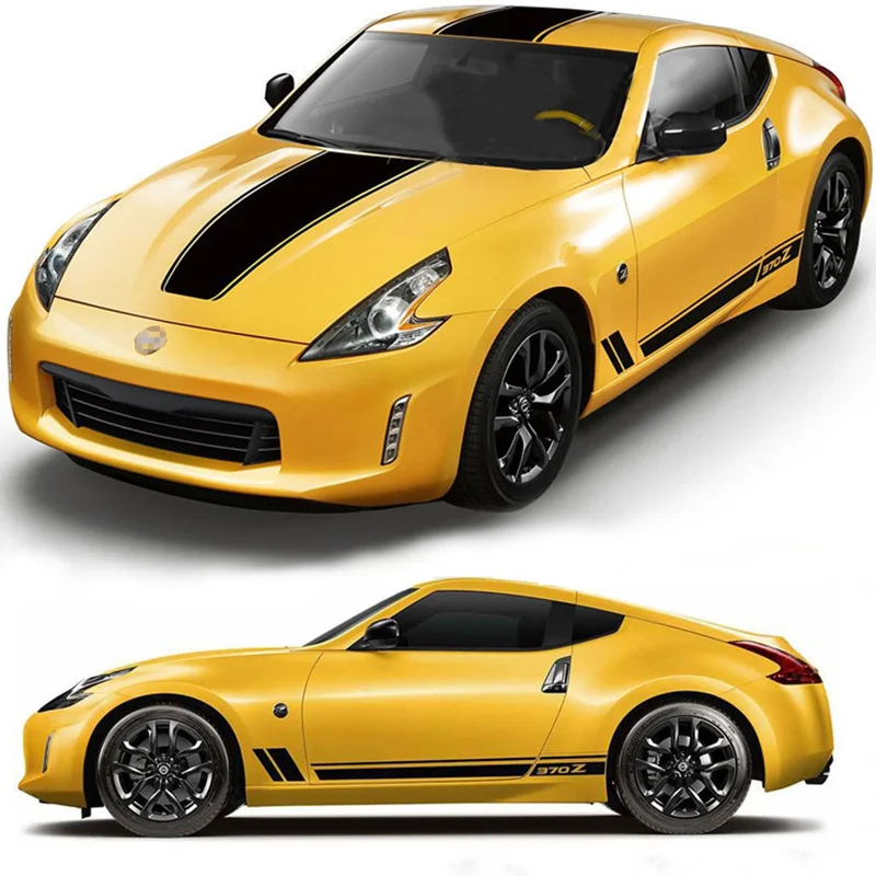 

Спортивный гоночный передний капюшон с боковой юбкой, полосатые наклейки на талию, наклейка, виниловый Графический комплект для Nissan 370Z