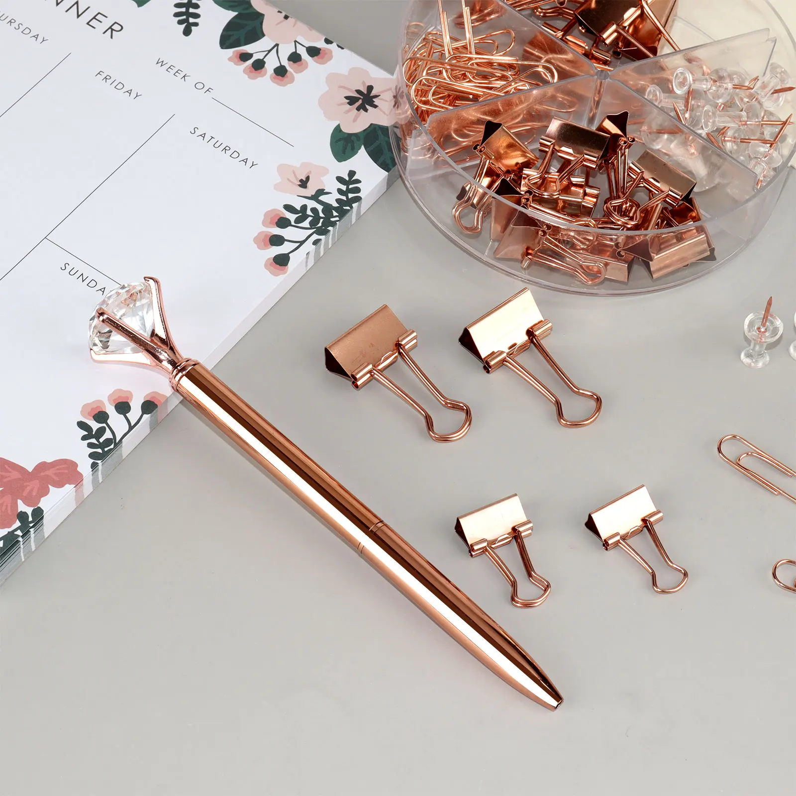 Desktop Office Supplies Set Rose Gold Acrylic Office Stationery Desk Organizer Accessories For Woman