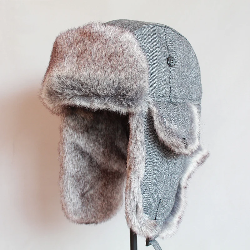 Russian Trooper Trapper Hat Winter Bomber Hat Men Women Warm Faux Fur Hats with Ear Flaps