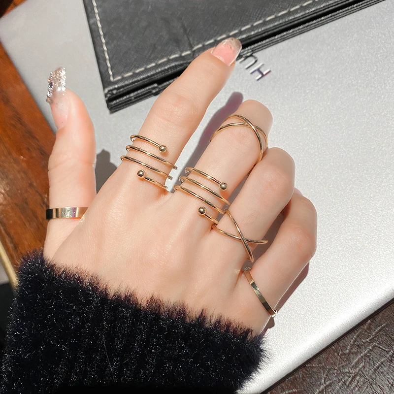 6Pcs/Set Hip-hop Fashion Ring Personality Multi-layer Index Finger Anel Simple Smooth Cool Joint Anillo