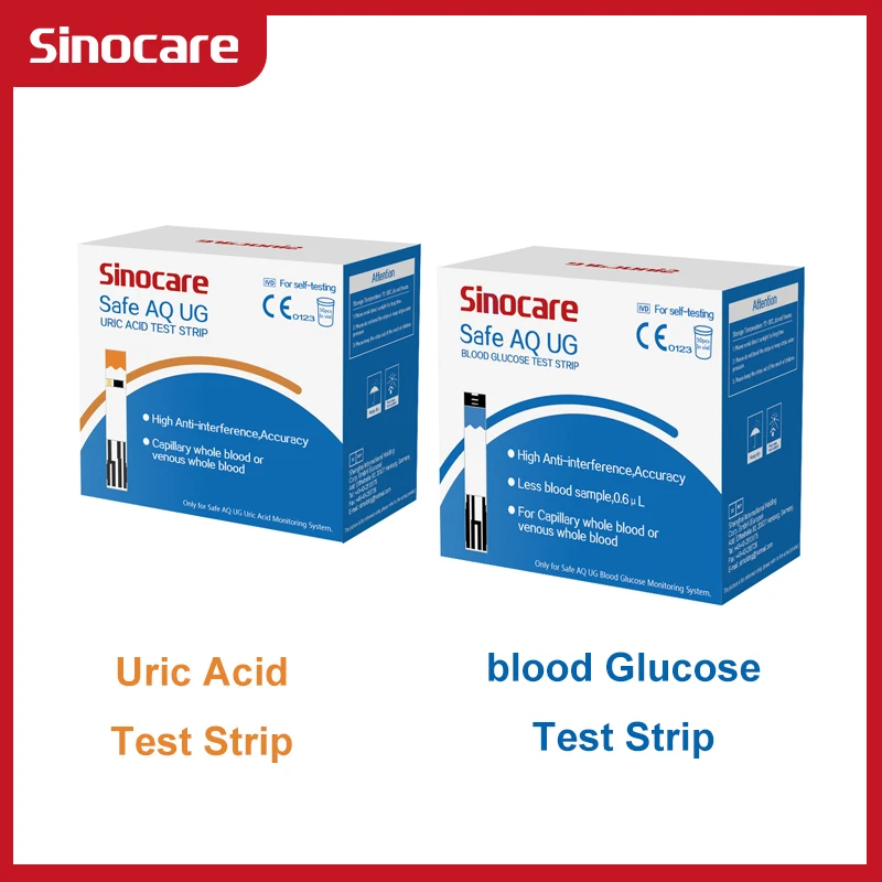 SINOCARE 50/100 strisce (solo per misuratore AQ UG sicuro) Strisce di glicemia o lancette per test di acido urico senza contatore