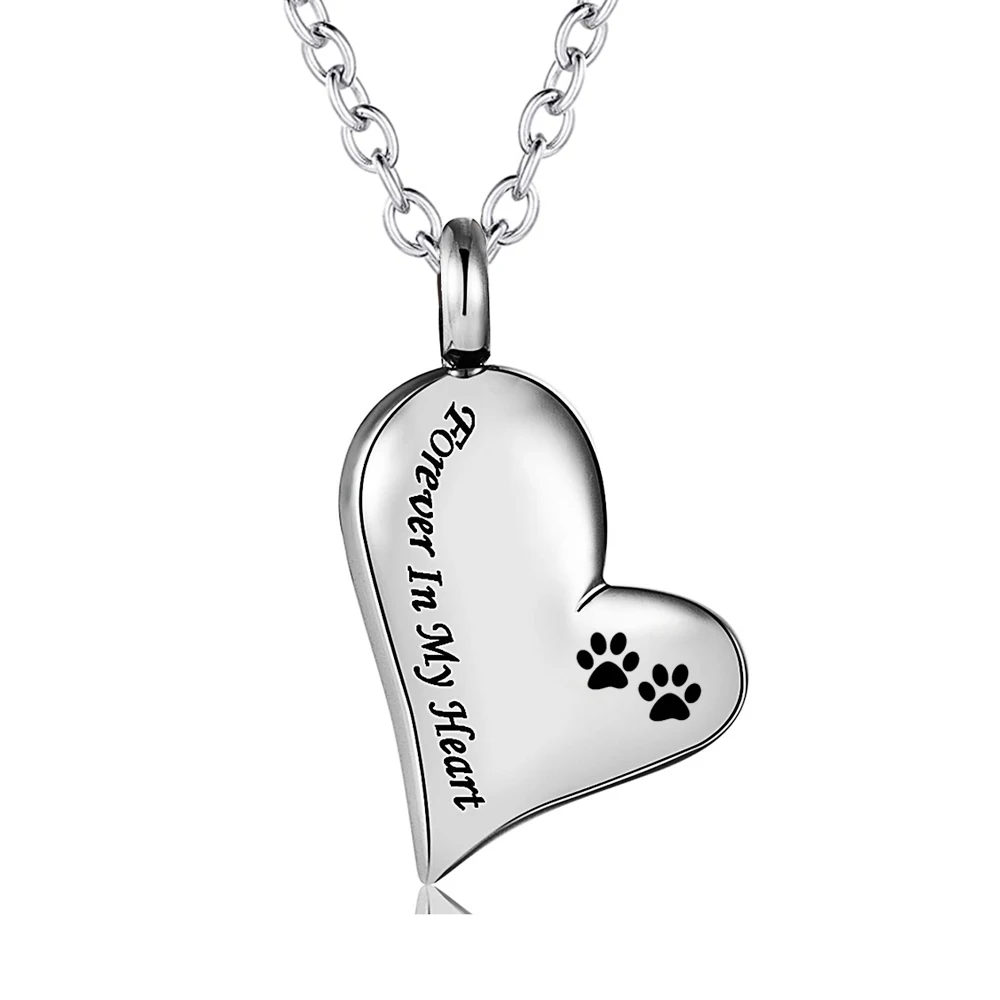 

Stainless Steel Paw Print Pet Cremation Ashes Jewelry Dog Forever in My Heart Ashes Keepsake Urns Pendant Necklace for Women