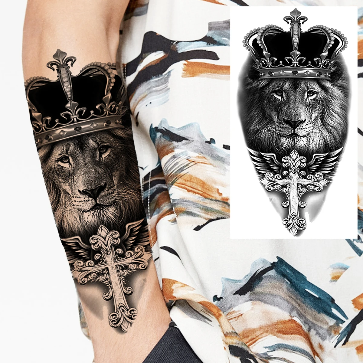 Black Wolf Skull Temporary Tattoos For Men Adults Realistic Lion Tiger Forest Crown Vampire Fake Tattoo Sticker Forearm Tatoos