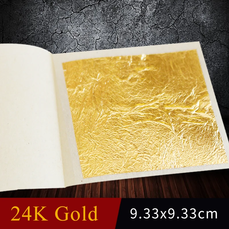 Imagem -04 - Real 24k Folhas de Folha de Ouro Douramento Genuíno Faça Você Mesmo Art Craft Papel Festa de Aniversário Decoração de Bolo de Casamento 9.33cm 100 Folhas