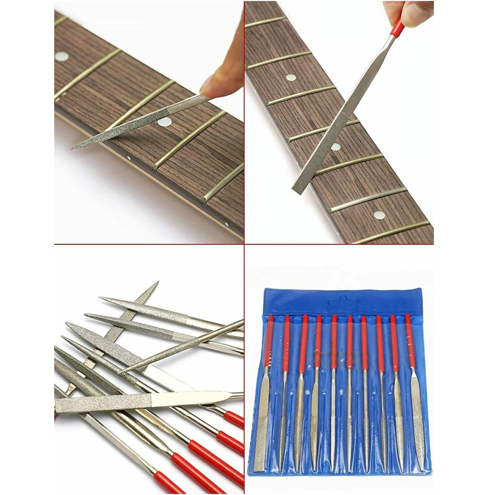 Set of 10pcs Guitar Nut File Needle Fret Saddle Files Guitar Repair Luthier Tool for Guitar